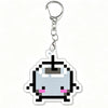 A clear acrylic keychain charm featuring a pixelated character design from Stardew Valley