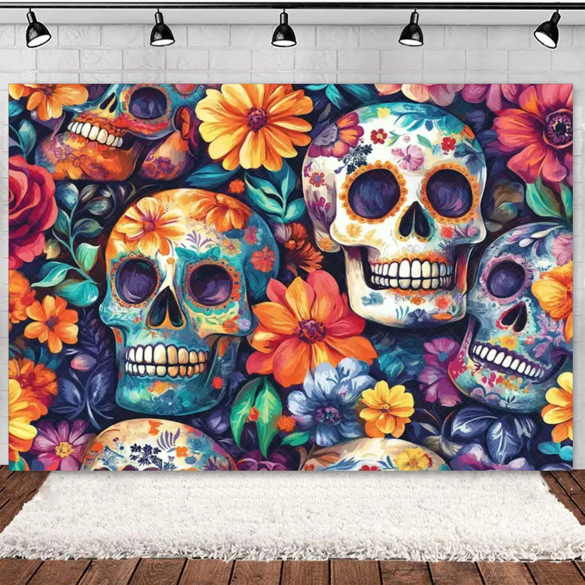 Day of the Dead Skeleton & Floral Backdrop for Party Photo Booth