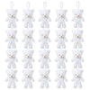 A set of mini plush teddy bear keychains in white.