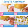 Instructions étape par étape pour assembler des supports de bâtons à ballons avec un ballon noué et une tasse.