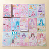 A colorful sticker book featuring various princess dresses and related items for children.