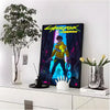 A framed poster of Cyberpunk Edgerunners featuring a character in yellow and dark clothing against a neon background.