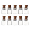 A set of decorative glass vials with cork stoppers, featuring clear glass and natural cork tops.