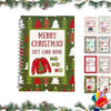A spiral bound Christmas gift card book with festive green and red patterns and holiday designs.