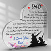 A clear heart-shaped glass engraved with a thank you message to a dad
