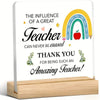Acrylic desk sign featuring a rainbow graphic and text thanking a teacher for being amazing