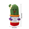Handmade crochet potato doll with a green body and yellow ear, featuring an inspirational support message.