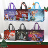 A collection of reusable non-woven Christmas gift bags featuring festive holiday designs and various colors.