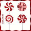 Set of four peppermint swirl Christmas tree toppers in red and white.