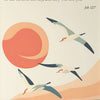 A painting depicting several birds in flight over rolling hills, with a biblical verse above.