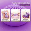 A purple silicone fidget dumpling with a Halloween theme is shown being squeezed and washed.
