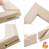 Close-up view of light wood stretcher frame bars used for DIY canvas painting and art display.