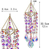 A hanging crystal rainbow wind chime featuring faceted gems and chains, with dimensions of 30mm by 30.5cm.