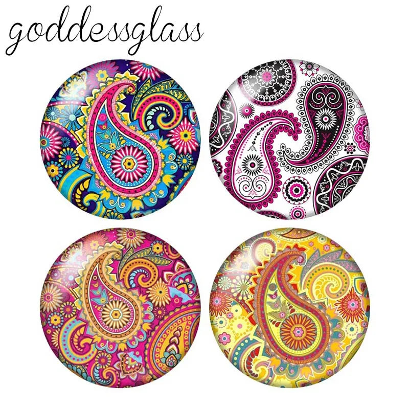 Round Leaf Pattern Flat Back Glass Cabochons for Jewelry Making