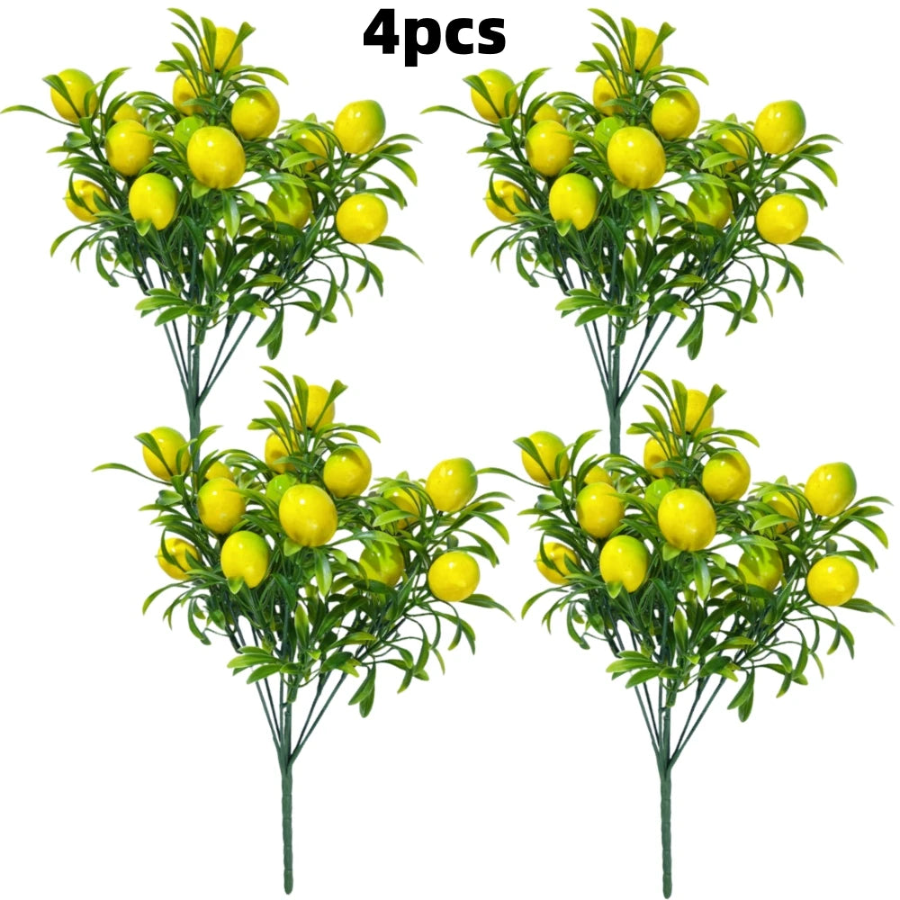 Four artificial lemon branch stems used as decorative plants for home events