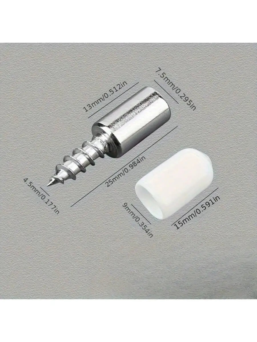 A silver heavy-duty shelf support peg with a screw and a white plastic cap shown against a gray background.
