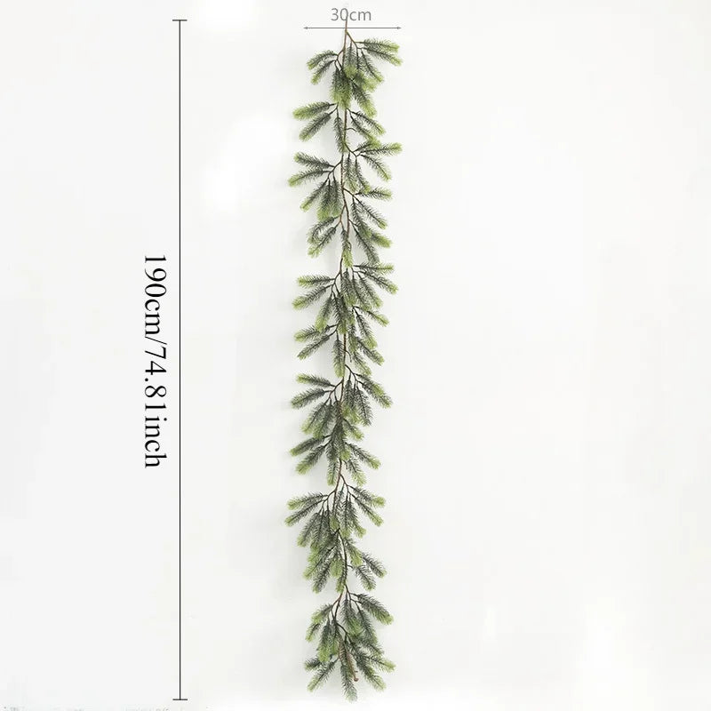 A long artificial pine garland featuring evergreen branches, measuring 190cm (74.8 inches).