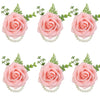 Elegant wrist corsage bracelet featuring pink silk roses with green foliage for weddings