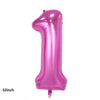A single, shiny pink latex balloon shaped like the number one.