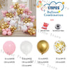 A kit for a balloon combination featuring pastel pink and white balloons, including various sizes and a 5m balloon chain.