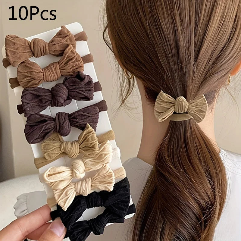 Elegant Bow Hair Ties Set for Women – Soft Stretch Fabric Ponytail Holders