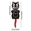 Black cartoon cat wall clock with a red swinging tail