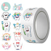 A roll of cartoon tooth fairy stickers featuring various smiling teeth and dental themes for kids and teens