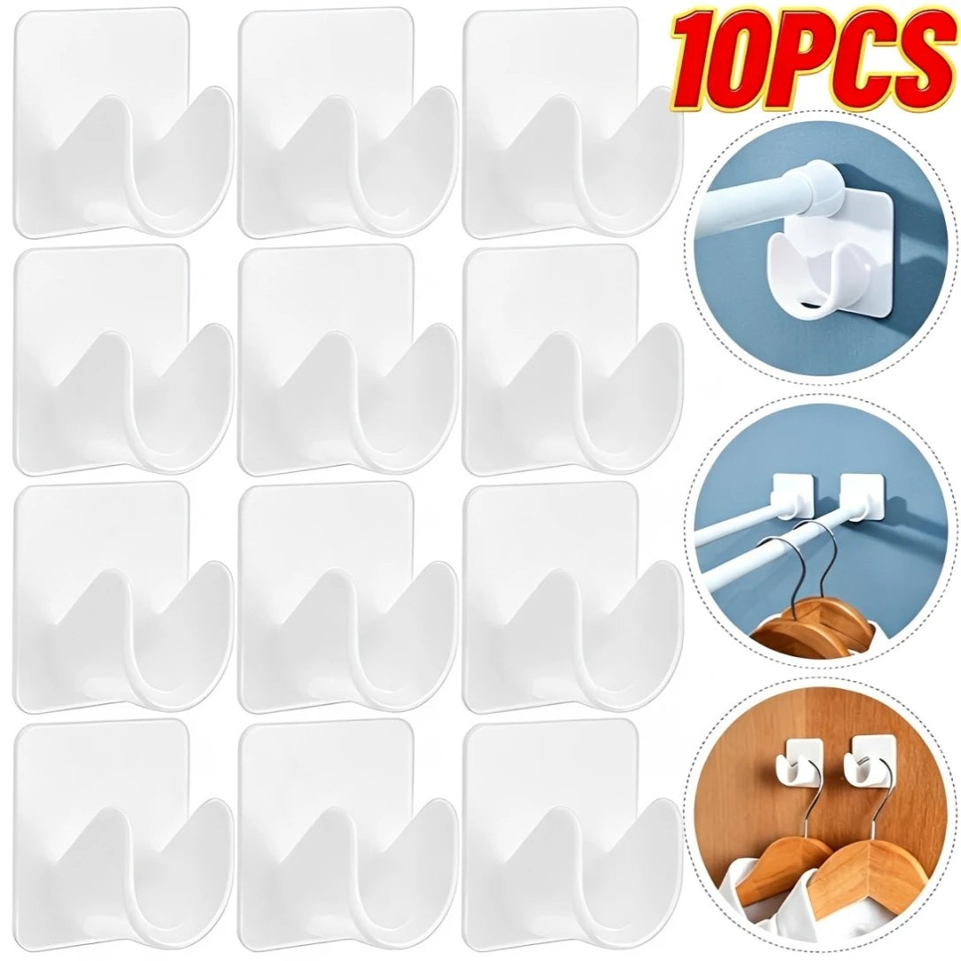 Ten pairs of white adjustable self-adhesive curtain rod brackets for mounting on walls