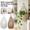 Wall-mounted decorative storage net bag in beige macrame hanging style