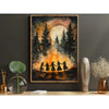 Canvas wall art depicting a dark witch silhouette against a glowing moon in a forest landscape.