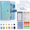 A set of A6 leather cash envelopes and a budget organizer with various colored sheets and stickers.
