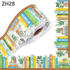 Roll of decorative sticker border featuring various colored books, leaves, and floral elements for a bookshelf.