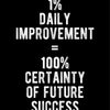 A motivational quote print on a black background stating that 1% daily improvement equals 100% certainty of future success.