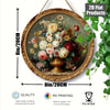 Round vintage floral wall art featuring a bouquet of roses and greenery in an ornate gold frame