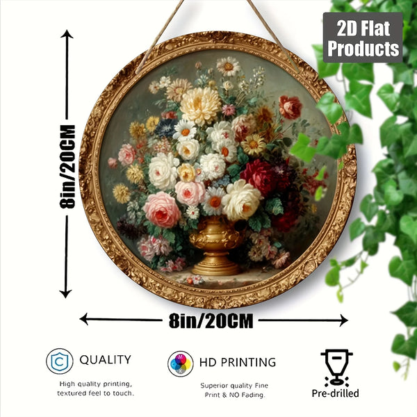 Rundes Vintage-Blumendekor mit Rosen und Grün in goldgerahmter Form