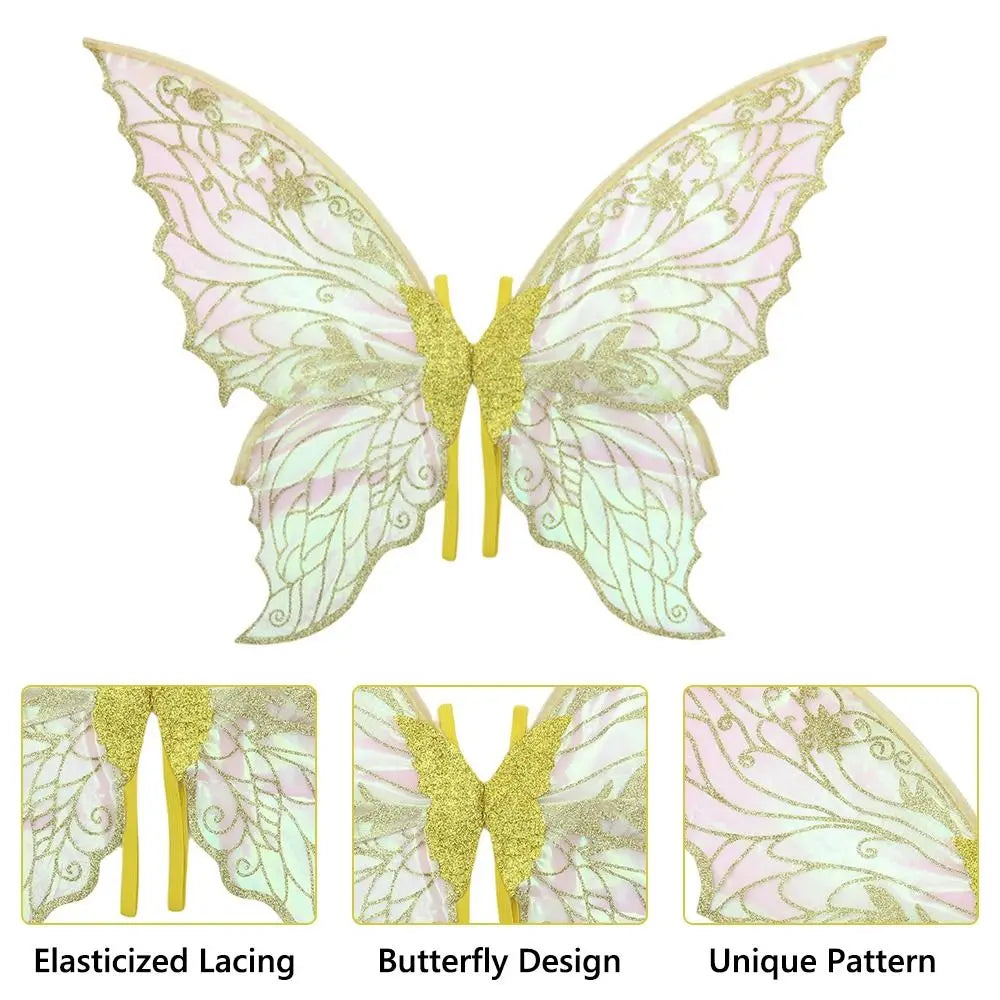 Sparkling fairy wings costume set featuring a butterfly design with gold accents and unique pattern.