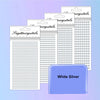 A collection of white silver self-adhesive rhinestone embellishments in various sizes and shapes.