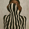 Abstract African Woman Canvas Art – Black & White Striped Print