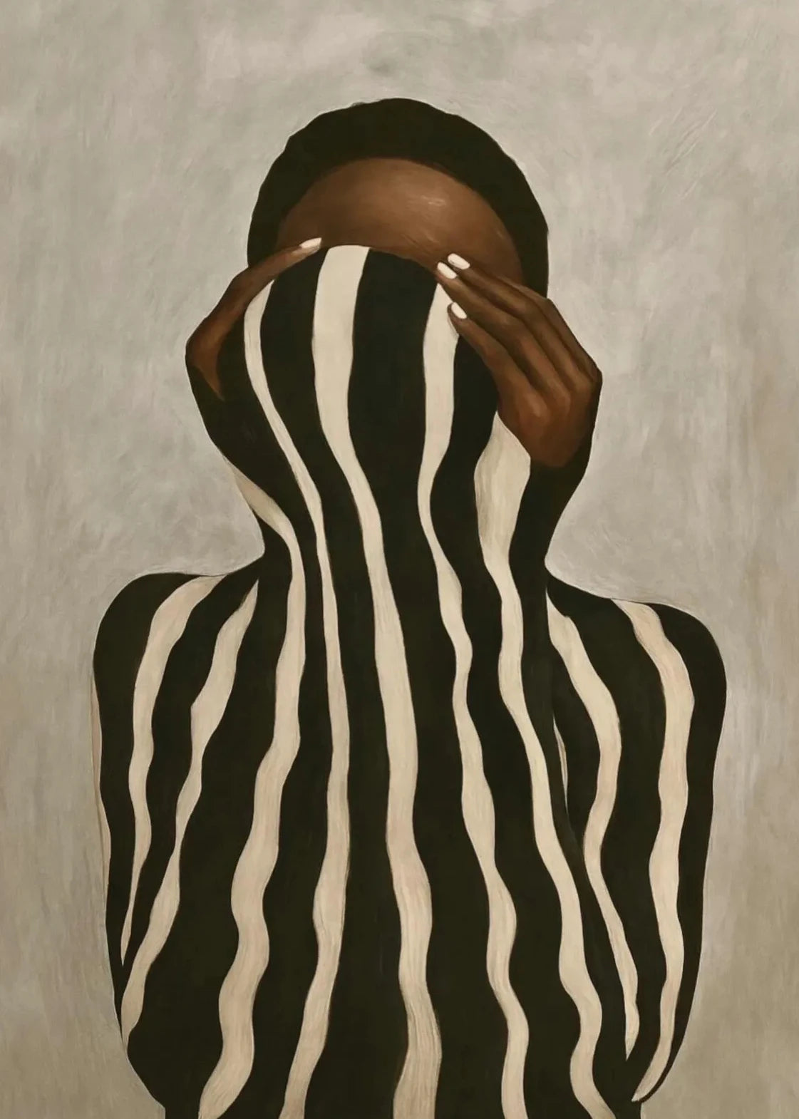 Abstract African Woman Canvas Art – Black & White Striped Print