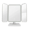 A white tri-fold LED makeup mirror with a rectangular face and surrounding reflective panels.