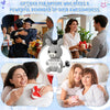 A collection of images showing people receiving a handmade crochet donkey figurine as an inspirational gift.