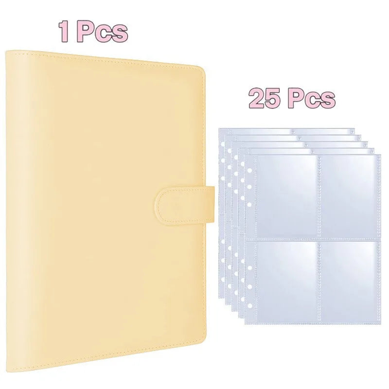 A set of 25 clear plastic photo cards in a binder format with a light yellow cover.