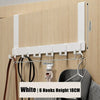 White heavy duty aluminum door hooks with 6 capacity mounted on a wooden surface