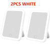 Two white touch screen LED vanity mirrors shown side by side.