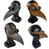 A set of three plague doctor bird mask cosplay props in black and bronze finishes.