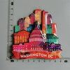 A collection of colorful fridge magnets shaped like iconic buildings and landmarks of Washington D.C.