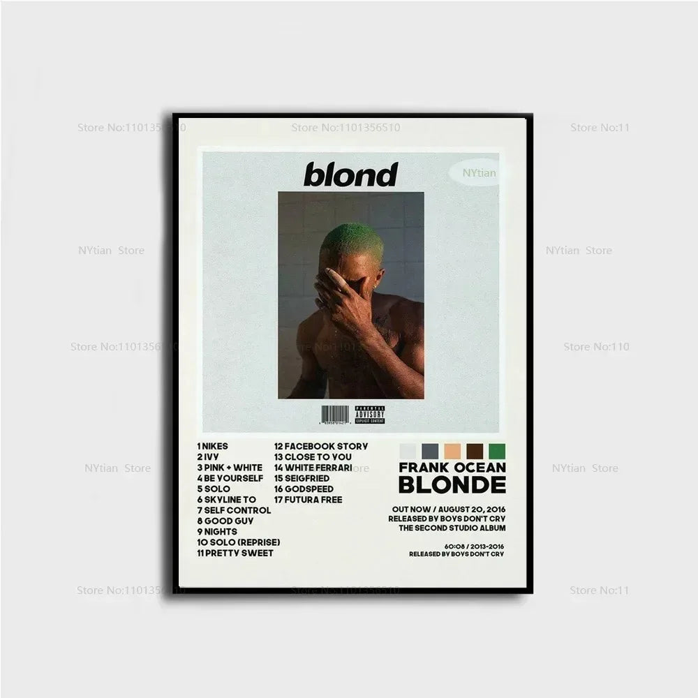 Album cover art for Blond by Frank Ocean displayed on a canvas wall art print.
