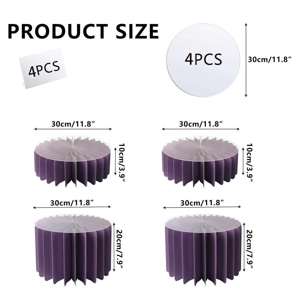 Purple folding dessert table cupcake display stand with multiple sizes shown in various angles