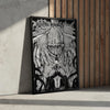 Canvas wall art featuring a black and white illustration of a hand grasping a figure from Jujutsu Kaisen