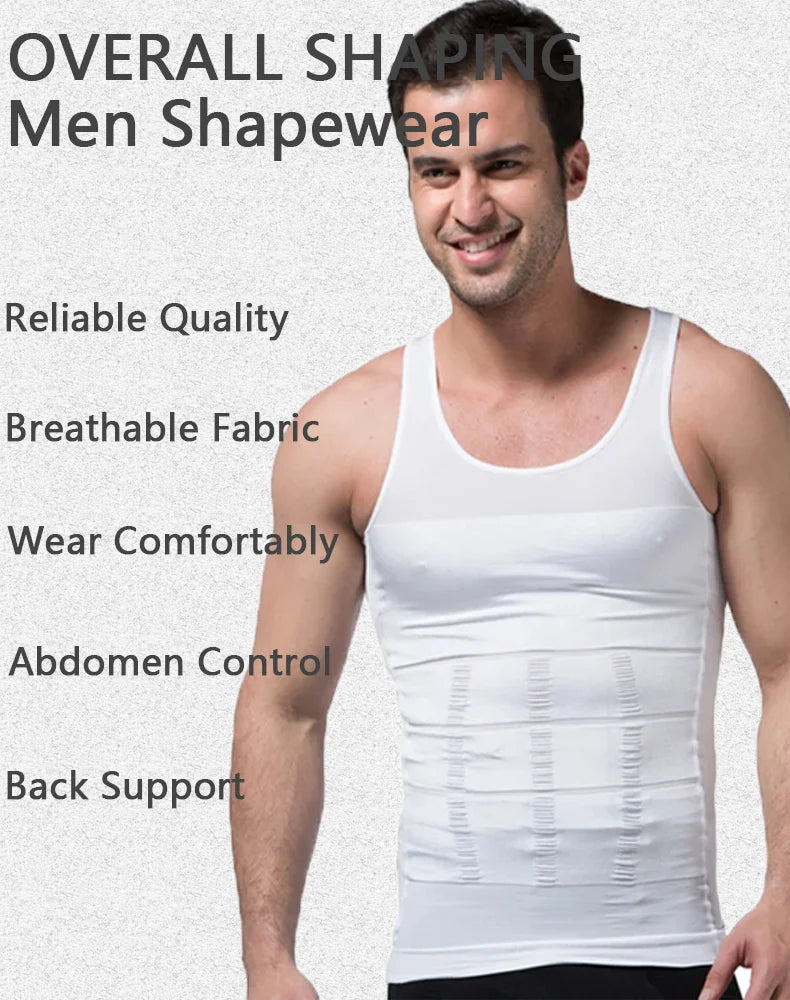 A man wearing a white seamless compression tank top demonstrating its fit and support.
